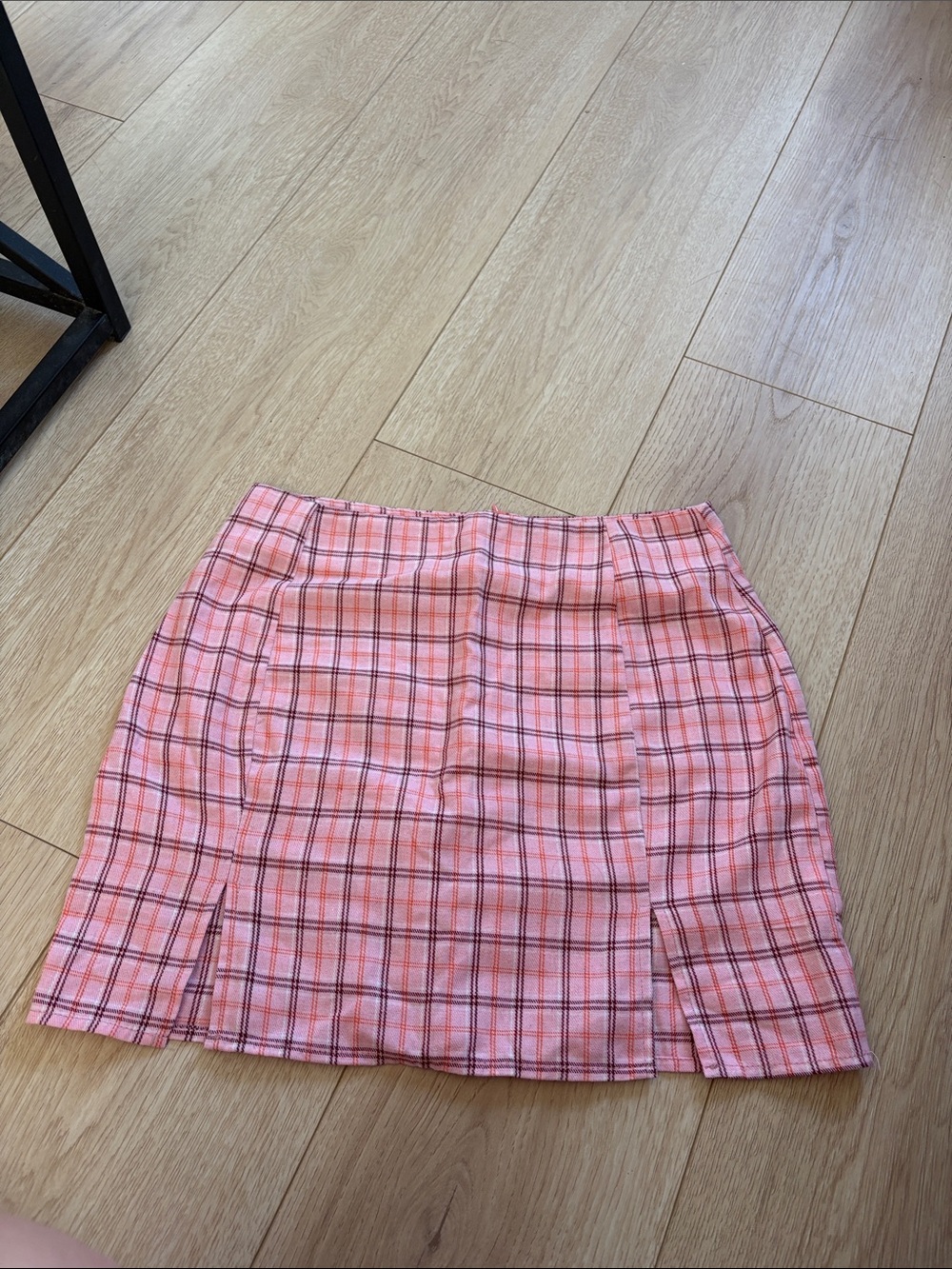 Pink Plaid Mini Skirt with Side Slits